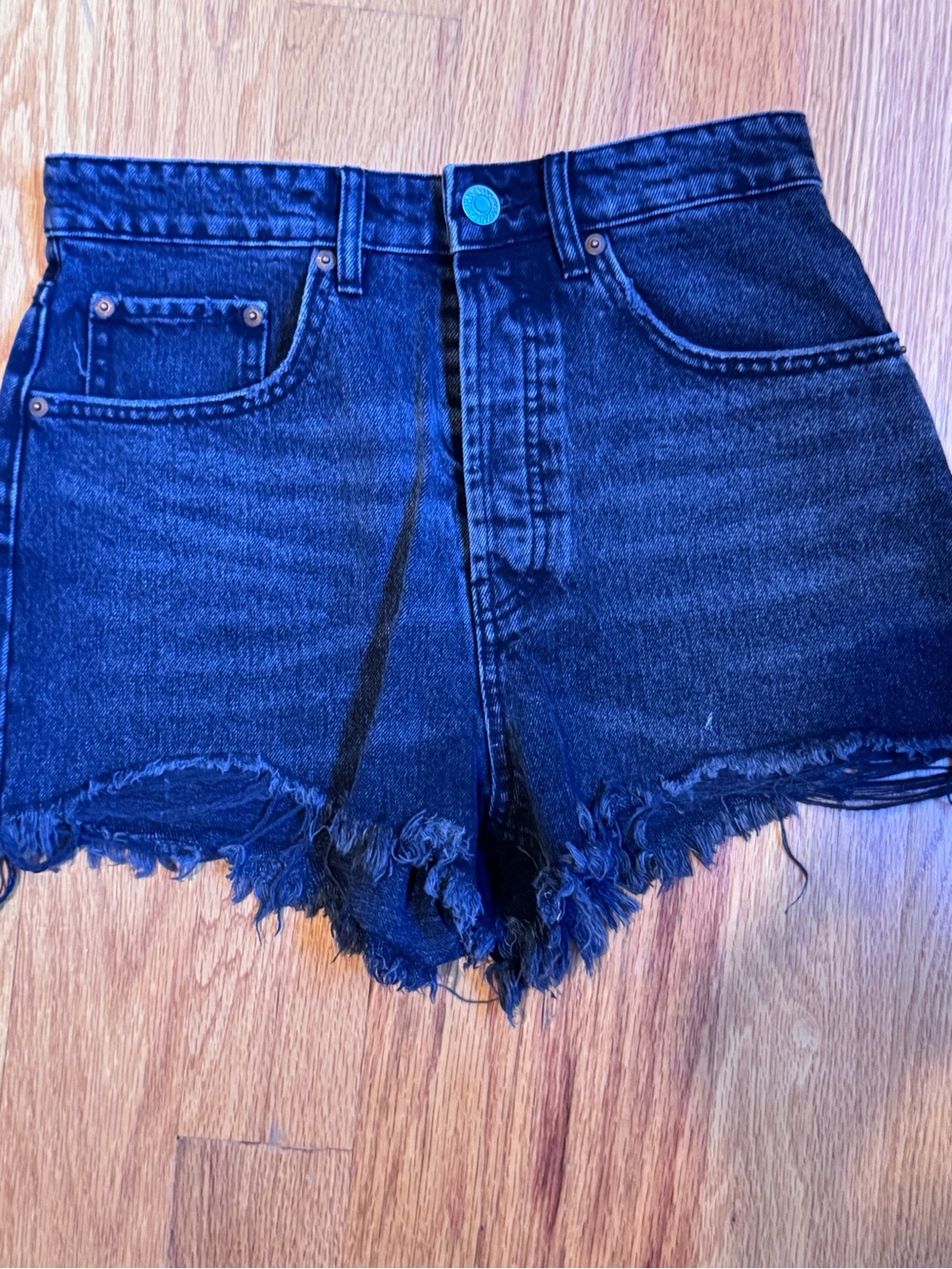 Zara Black Denim High-Rise Frayed Hem Shorts